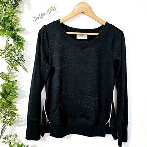 Aspire Womens Black Long Sleeve Sweatshirt M Zipper Pockets & Crew Neck~SW112.11